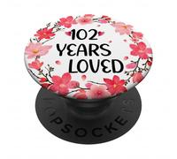 Floral 102 Years Loved Women 102 Years Old Cool 101th B-Day PopSockets PopGrip Adhesivo