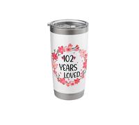 Floral 102 Years Loved Women 102 Years Old cool 101th B-day Vaso térmico de acero inoxidable de doble pared