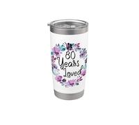 Floral 80 Years Old 80th Birthday Women's 80 Years Loved Vaso térmico de acero inoxidable de doble pared