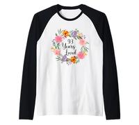 Floral 90 Year Old 90th Birthday Men Women 90 Years Loved Camiseta Manga Raglan