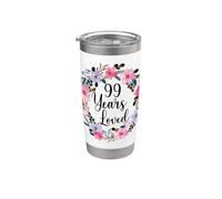 Floral 99 Year Old 99th Birthday Men Women 99 Years Loved Vaso térmico de acero inoxidable de doble pared