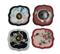 Floral Absorbent Mats - 4 Pieces Coaster Set | Coffee Table Coasters | Heat-Resistant Non-Slip Mat Accessories Rustic for Family Room Dining Desk Home Offices Friends Gatherings