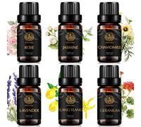 Floral aceite esencial set para difusor-Rose,lavanda,jazmín,geranio,ylang ylang,manzanilla aceite esencial, 100% puro jazmín aceite, 6x10ml aromaterapia Rose aceite kit para difusor