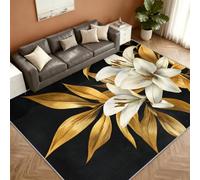 Floral Alfombra 120x180cm, Black Gold Floral Alfombras for Living Room