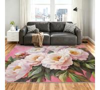 Floral Alfombra 180x240cm, Peony Floral Alfombras for Living Room | Large Washable Low Pile Anti-Slip Moqueta for Bedroom Bedside Dining Room Decor Mat