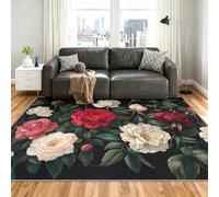 Floral Alfombra 180x240cm, Vintage Floral Alfombras for Living Room | Large Washable Low Pile Anti-Slip Moqueta for Bedroom Bedside Dining Room Decor Mat
