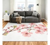 Floral Alfombra 200x250cm, Pink Floral Alfombras for Living Room | Large Washable Low Pile Non-Slip Moqueta for Bedroom Bedside Dining Room Decor Mat