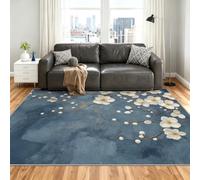 Floral Alfombra 200x250cm, White Floral Alfombras for Living Room | Large Washable Low Pile Non-Slip Moqueta for Bedroom Bedside Dining Room Decor Mat