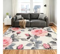Floral Alfombra 200x290cm, Rose Alfombras for Living Room | Large Washable Soft Low Pile Non-Slip Moqueta for Bedroom Home Decor Mat