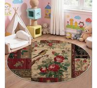 Floral Animaux Oiseaux Alfombra redonda de 150 cm, tradicional vintage, pelo corto, suave y segura, alfombra para habitación infantil, multicolor, lavable, antideslizante, alfombra redonda