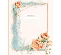 Floral Aqua Rose Composition Notebook | Teal & Orange Notebook | Notebook for Journaling or Note Taking | 120 pages, Wide Ruled, 7.5 x9.25