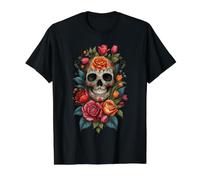 Floral Azúcar Cráneo Flor Tulipán Rosa Halloween Cottagecore Camiseta gráfica económica, Hombre, Negro, L
