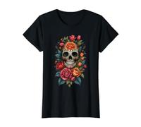 Floral Azúcar Cráneo Flor Tulipán Rosa Halloween Cottagecore Camiseta gráfica económica, Mujer, Negro, M