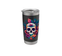 Floral Azúcar Cráneo Flor Tulipán Rosa Halloween Cottagecore Vaso térmico de acero inoxidable de doble pared