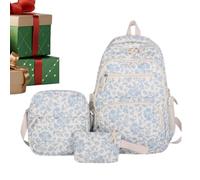 Floral Backpack Women Flower Print Bookbag with Sling Bag and Pouch