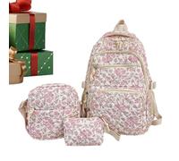Floral Backpack Women Flower Print Bookbag with Sling Bag and Pouch