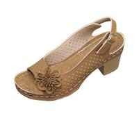 Floral Block Heel Sandals for Women Open Toe Cutout Slingback Shoes with Adjustable Buckle Strap Comfortable Summer Dressy Casual Walking Sandals