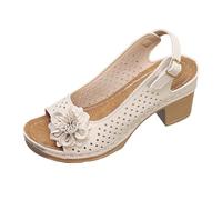 Floral Block Heel Sandals for Women Open Toe Cutout Slingback Shoes with Adjustable Buckle Strap Comfortable Summer Dressy Casual Walking Sandals