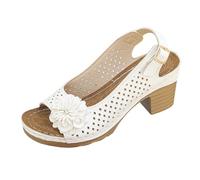 Floral Block Heel Sandals for Women Open Toe Cutout Slingback Shoes with Adjustable Buckle Strap Comfortable Summer Dressy Casual Walking Sandals