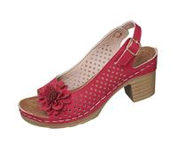 Floral Block Heel Sandals for Women Open Toe Cutout Slingback Shoes with Adjustable Buckle Strap Comfortable Summer Dressy Casual Walking Sandals