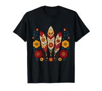 Floral Boho Plumas Motivos Folk Ornamental Tribal Western Camiseta