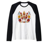Floral Boho Plumas Motivos Folk Ornamental Tribal Western Camiseta Manga Raglan