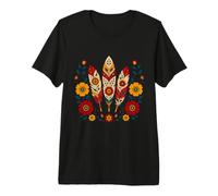 Floral Boho Plumas Motivos Folk Ornamental Tribal Western Camiseta Premium