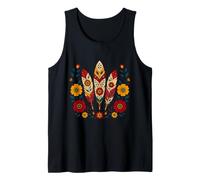 Floral Boho Plumas Motivos Folk Ornamental Tribal Western Camiseta sin Mangas