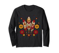 Floral Boho Plumas Motivos Folk Ornamental Tribal Western Manga Larga