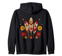 Floral Boho Plumas Motivos Folk Ornamental Tribal Western Sudadera con Capucha
