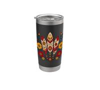 Floral Boho Plumas Motivos Folk Ornamental Tribal Western Vaso térmico de acero inoxidable de doble pared
