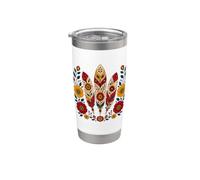 Floral Boho Plumas Motivos Folk Ornamental Tribal Western Vaso térmico de acero inoxidable de doble pared