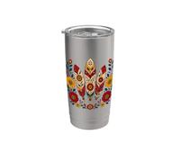 Floral Boho Plumas Motivos Folk Ornamental Tribal Western Vaso térmico de acero inoxidable de doble pared