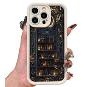 Floral Bookshelf Pattern Phone Case, TPU Soft Shell, for Book Lovers Gifts, for iPhone 16/15/14/13/12/Plus/Pro/Pro MAX (12promax,White Magic Bookshelf)