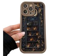 Floral Bookshelf Pattern Phone Case, TPU Soft Shell, for Book Lovers Gifts, for iPhone 16/15/14/13/12/Plus/Pro/Pro MAX (13promax,Brown Magic Bookshelf)