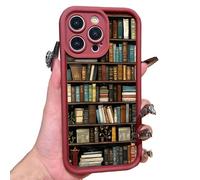 Floral Bookshelf Pattern Phone Case, TPU Soft Shell, for Book Lovers Gifts, for iPhone 16/15/14/13/12/Plus/Pro/Pro MAX (16,Red Bookshelf)