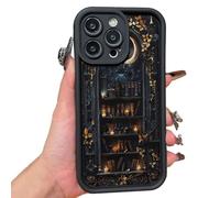 Floral Bookshelf Pattern Phone Case, TPU Soft Shell, for Book Lovers Gifts, for iPhone 16/15/14/13/12/Plus/Pro/Pro MAX (12pro,Black Magic Bookshelf)
