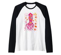 Floral Calamar Mar Conchas Estrellas de Mar Camiseta Manga Raglan