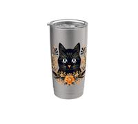 Floral Cat Amidst Bloomin Flowers Feline Animal Lovers Vaso térmico de acero inoxidable de doble pared
