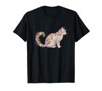 Floral Cat Women Gift - Watercolor Botanical Lover Camiseta