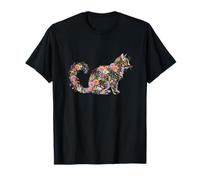 Floral Cat Women Gift - Watercolor Botanical Lover Camiseta