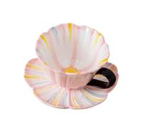 Floral Ceramic Coffee Mug And Saucer Set Afternoon Tea Cup Creative Gift For Home Cafe(Pink)