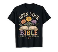 Floral Christian Biblia Lectura Fe Bloom Cita Arte Camiseta gráfica económica, Hombre, Negro, L