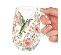 Floral Coffee Mugs - Vintage Glass Cup | Hummingbird Wildflower Design