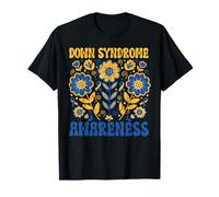 Floral Concienciación Síndrome de Down Lazo Azul Amarillo Camiseta