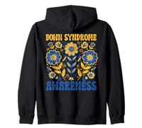 Floral Concienciación Síndrome de Down Lazo Azul Amarillo Sudadera con Capucha