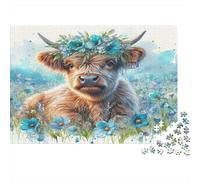 Floral Cow Art Print 100% Recycled Cardboard Portrait 1000Pc Jigsaw Puzzle For Adults & Kids Fun Present 38x26cm/1000pcs