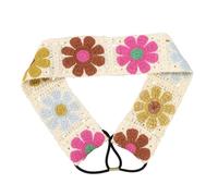 Floral Crochet Headscarf for Women Girl Comfortable Wide Hairband Styling Headwrap for Daily Outfit Photography Headwear Wide Hairband for Daily Wear Crochet Flower Head Scarf Knitted Bandana Scarf