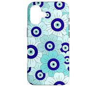 Floral Daisies Evil Eye Turkish Arabesque Eyeball Teal Carcasa para iPhone 16