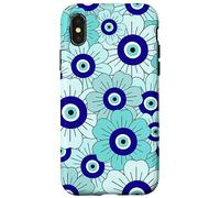 Floral Daisies Evil Eye Turkish Arabesque Eyeball Teal Carcasa para iPhone X/XS